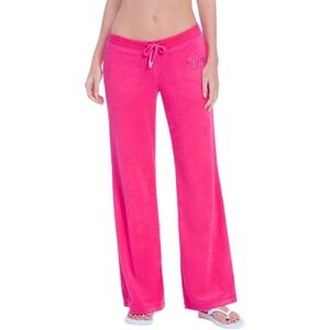 Juicy Couture Women’s Low Rise Wide Leg Pink Velour Pant – Size XS